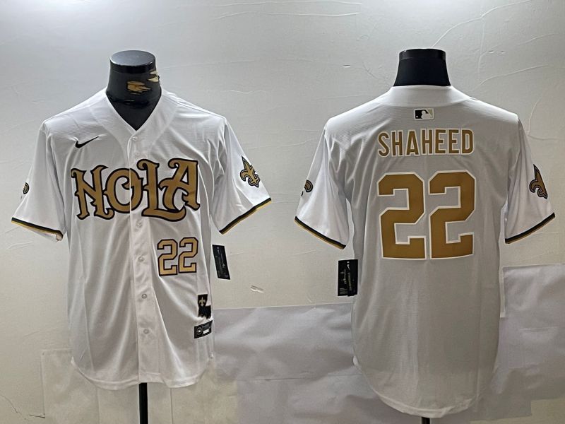 Men New Orleans Saints 22 Shaheed White Joint Name 2024 Nike Limited NFL Jersey style 2